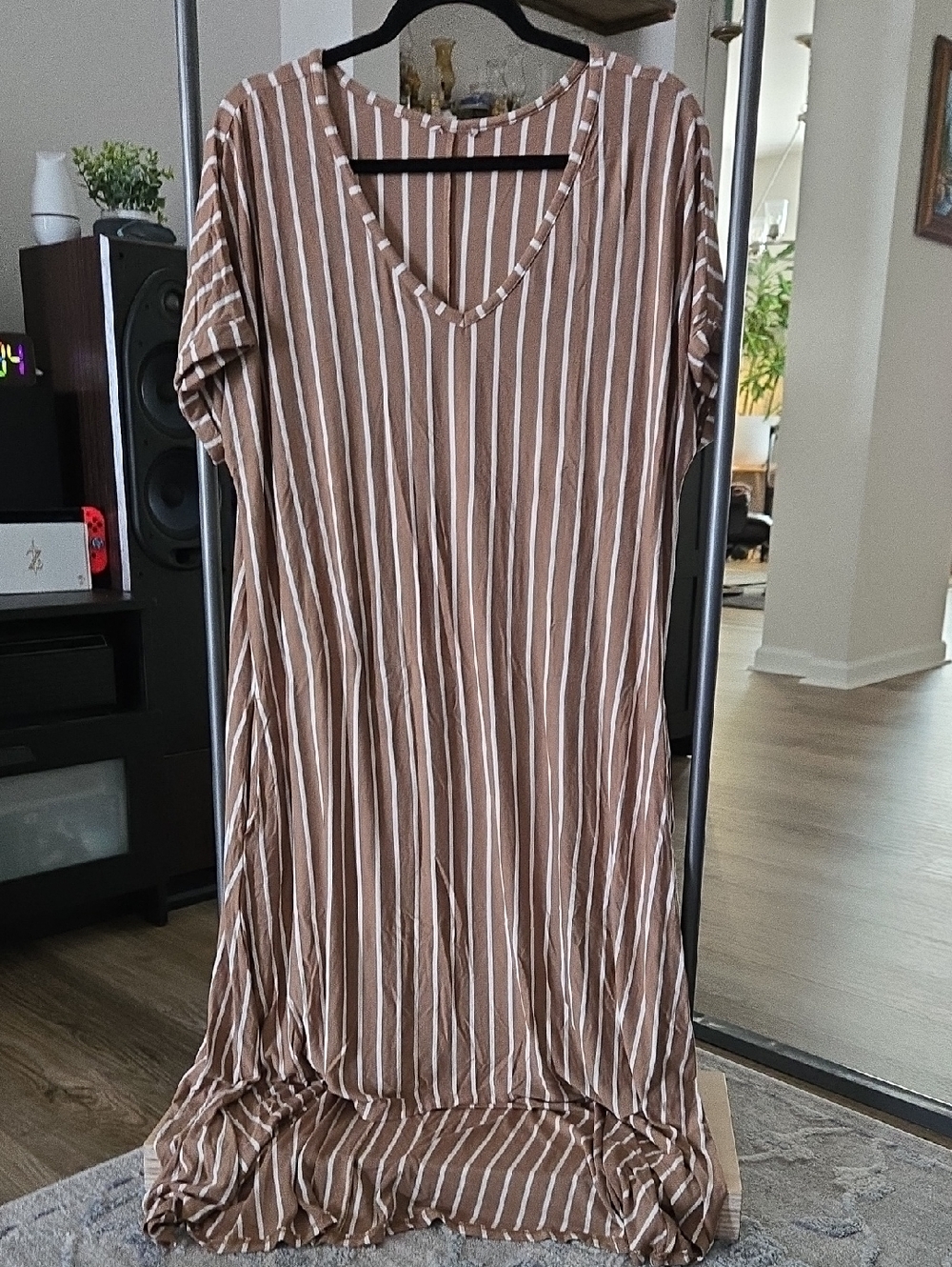 Vertical Striped V-Neck Maxi Dress